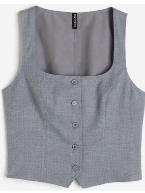 NWT H&M Tailored Cropped Vest L | Gray Button Front Structured Minimalist Top